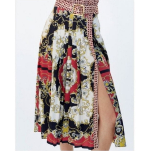 Zara - A line Skirt Scarf Chain Print Pleated - Picture 2 of 8